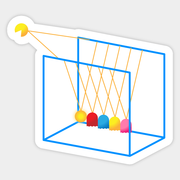 Pacman Newton Cradle Sticker by El buen Gio